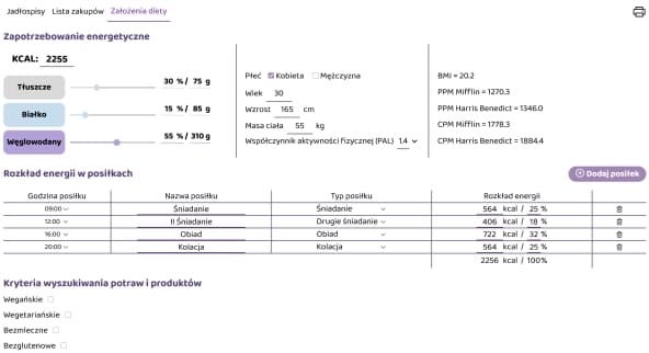 kreator jadłospisów